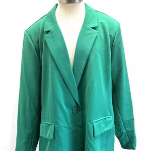 NWT INTEMPO Women Long Sleeve One Button Lined Green Blazer Jacket Plus Size 3X